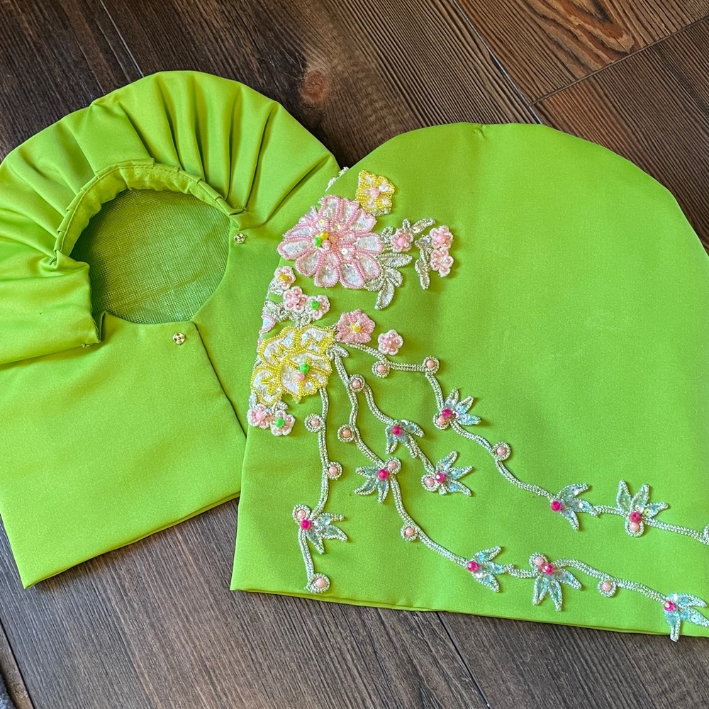 Vintage Handmade Filipiniana Dress Mestiza Gown Lime Green Beaded Size Small - Picture 15 of 15